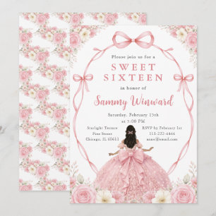 Rosa Blommig Svart Prinsessa Sweet Sixteen Inbjudningar