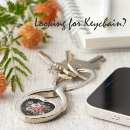 Rosa Blommig Svart Twisted Heart Silverfärgad Nyckelring