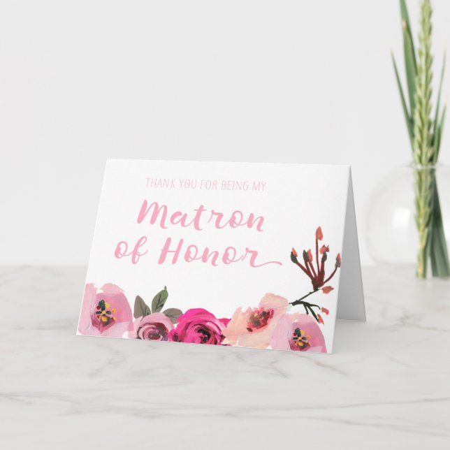 Rosa blommig tackkort till matron of honor (Framsida)