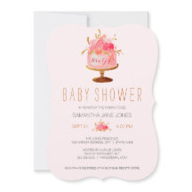 Rosa blommig tårta It's a Girl Baby Shower-inbjuda