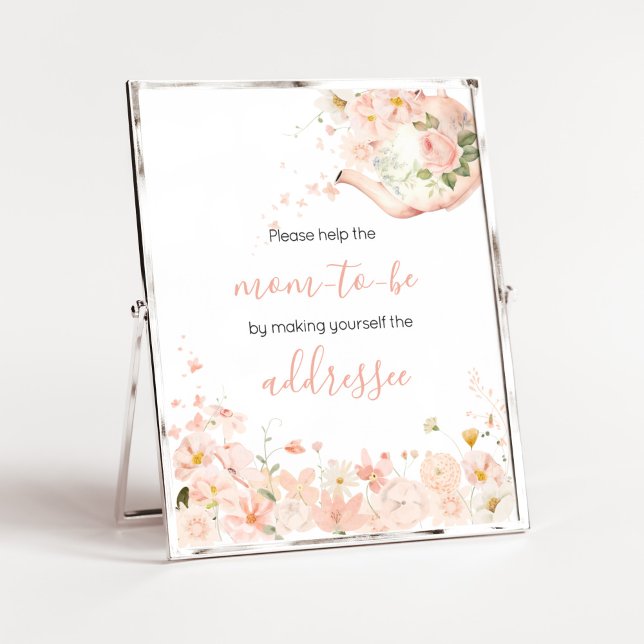 Rosa blommig Tea for Two kuvertstation Poster (Pink Floral Tea for Two Baby Shower Envelope Station Sign)