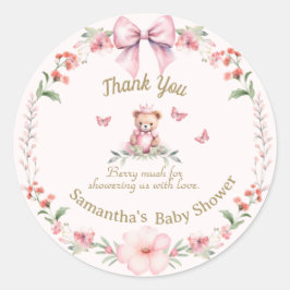 Rosa blommig teddybjörn tack-klistermärke runt klistermärke