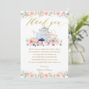 Rosa Blommig Tekväll Baby Shower Födelsedag Tack Kort