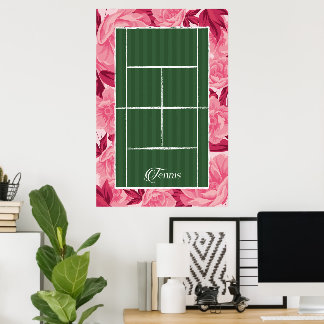 Rosa blommig tennisbana Preppy sportdekor Poster