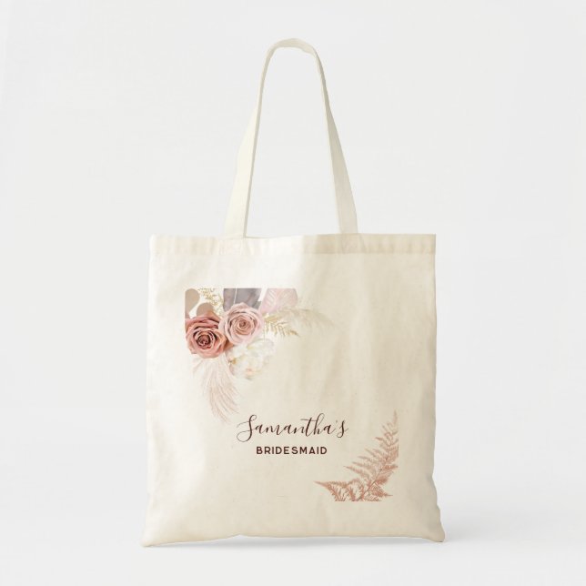 Rosa blommig terrakotta brudtjänst tygkasse (Framsidan)