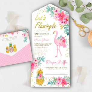 Rosa Blommig Tropisk Flamingo Luau Bebisens Mottag