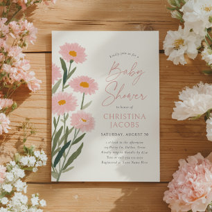Rosa Blommig Tusensköns Bebis i Blom Baby Shower Inbjudningar