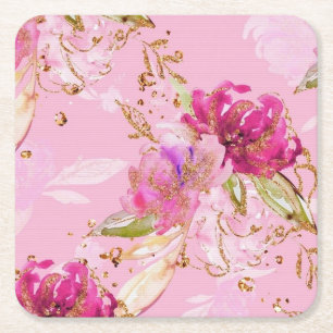 Rosa blommig  underlägg papper kvadrat