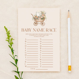Rosa blommig vagn Namntävling Baby Shower-spel