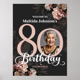 Rosa Blommig Välkommen till 80-årsfirande Poster