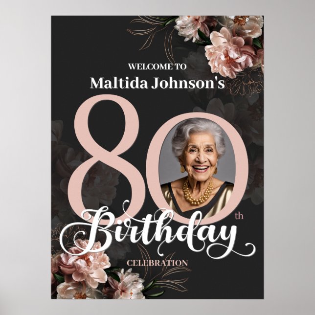 Rosa Blommig Välkommen till 80-årsfirande Poster (Framsidan)