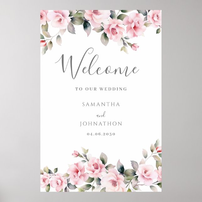 Rosa Blommig Välkomstbröllop  Poster (Framsidan)