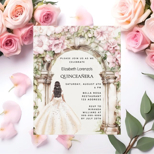 Rosa blommig valvklänning Quinceanera-inbjudan (Skapare uppladdad)