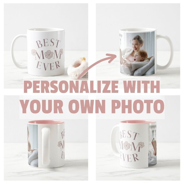 Rosa blommig världens bästa mamma någonsin kaffemugg (personalize own photo Pink Floral Best Mom Ever Mug)
