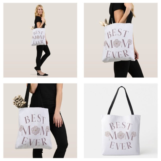 Rosa Blommig Världens Bästa Mamma Tygkasse (Pink Floral Best Mom Ever Tote Bags)