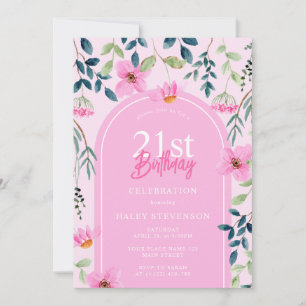 Rosa blommig vildblomma kvinnlig elegant 21-årsdag inbjudningar