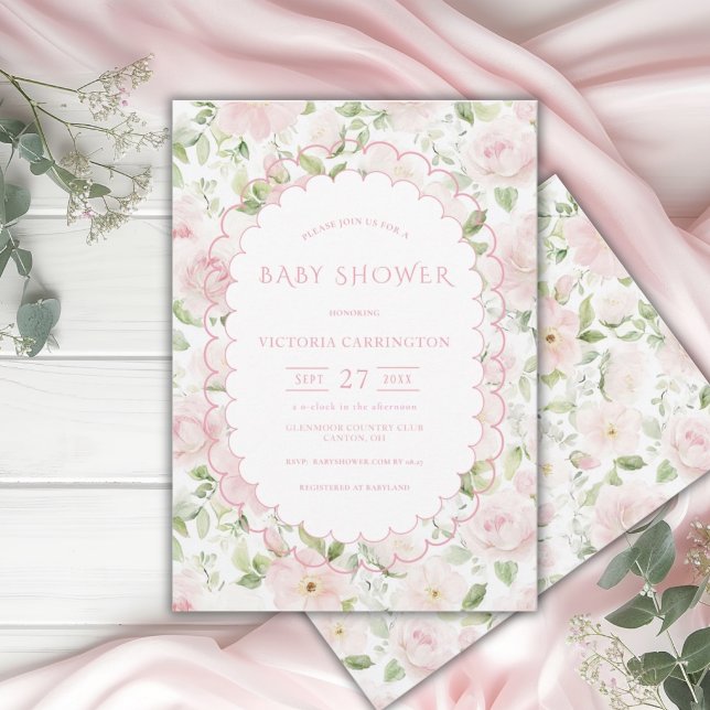 Rosa Blommig Vintage Baby Shower Inbjudningar (Skapare uppladdad)