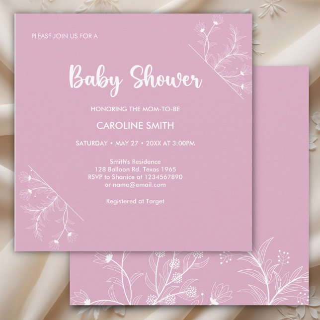 Rosa Blommig Vintage Baby Shower Inbjudningar (Skapare uppladdad)