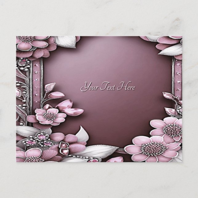 Rosa blommig vykort (Framsida)