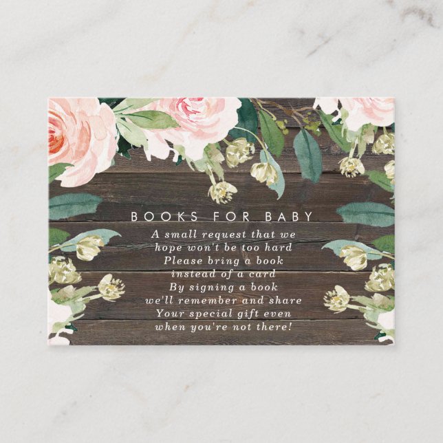Rosa blommiga böcker för bebis bokönskningskort tilläggskort (Framsida)