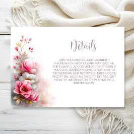 Rosa Blommiga Bröllopsdetaljer Tilläggskort