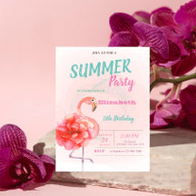 Rosa Blommiga Flamingos Sommar Födelsedagsfest