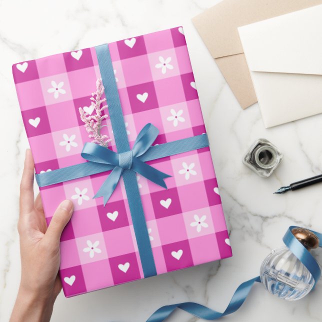 Rosa blommiga hjärtan presentpapper (Gifting)