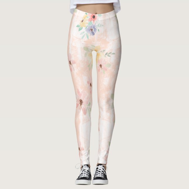Rosa blommiga leggings  (Framsida)