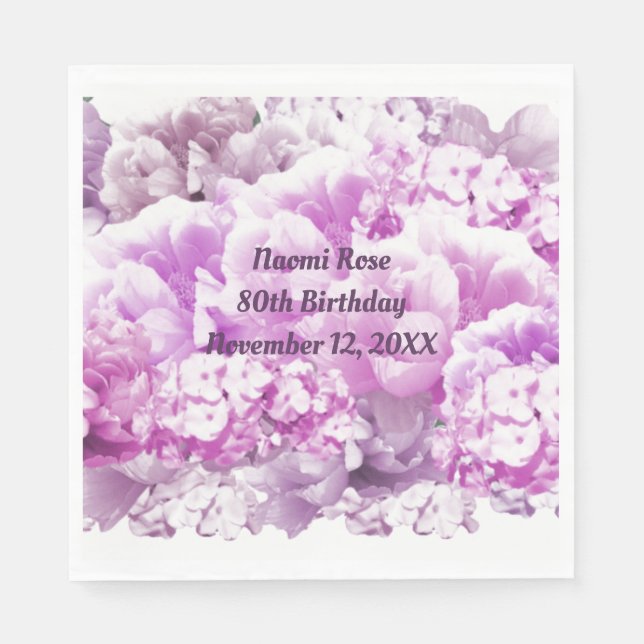 Rosa blommiga pappersservetter för 80-årsdag (Framsidan)