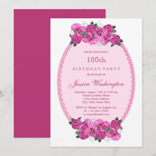 Rosa blommiga pärlor och spetsar 100-årsdag inbjudningar