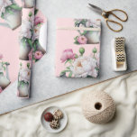 Rosa blommiga peonies bröllopsdusch presentpapper<br><div class="desc">Vackra rosa och vita peonior i en handritad vattenkanna. Perfekt för alla dina bröllopsduschpresenter.</div>