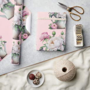 Rosa blommiga peonies bröllopsdusch presentpapper