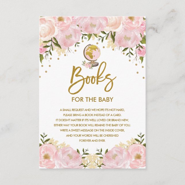 Rosa blommiga resäventyrböcker för babyflicka tilläggskort (Framsida)