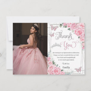 Rosa blommiga rosor Fjäril Söt 16 Quinceañera  Tack Kort