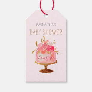 Rosa blommiga tårta Det är en flicka Baby Shower p Presentetikett