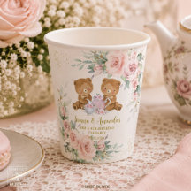 Rosa Blommiga Teddybjörnar Tea Party Födelsedag