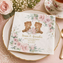 Rosa Blommiga Teddybjörnar Tea Party Födelsedag