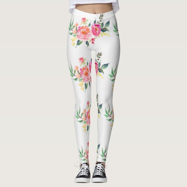Rosa blommiga yogabyrxor / leggings (Framsida)