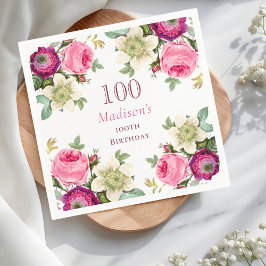 Rosa Blommigt 100:e födelsedagen Pappersservett