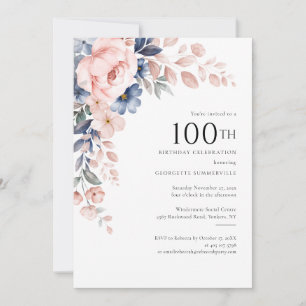 Rosa Blommigt 100:e Födelsedagsfesten Inbjudningar