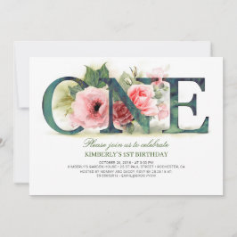 ROSA BLOMMIGT 1 | Inbjudan till första födelsedag