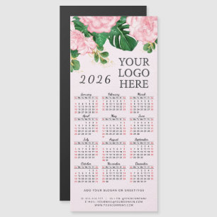 Rosa Blommigt 2026 Calendar Magnet Add Business Lo