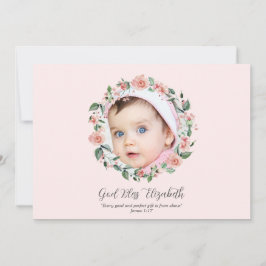 Rosa Blommigt 2 Photo Bible Verse Baptism for Girl Inbjudningar