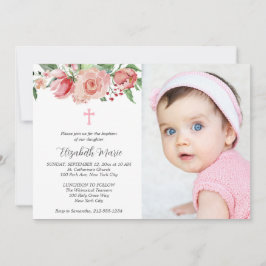 Rosa Blommigt 2 Photo Bible Verse Baptism for Girl Inbjudningar