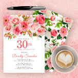 Rosa Blommigt 30års födelsedag Söt  Inbjudningar<br><div class="desc">Ro, ponnyer och avlopp skapar sötens blommigt för rosa av sommartid. Buds och foliage tillsätter en rustik vibe. Den 30:e är skriven i en stor fet text. Det kan ändras för vilket år som helst. Namn som fyller år skrivs i ett elegant-skript. Baksidan av inbjudan är ett rosa och vitt...</div>