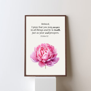 Rosa Blommigt 3 John 1:2 Scripture Christian Poster