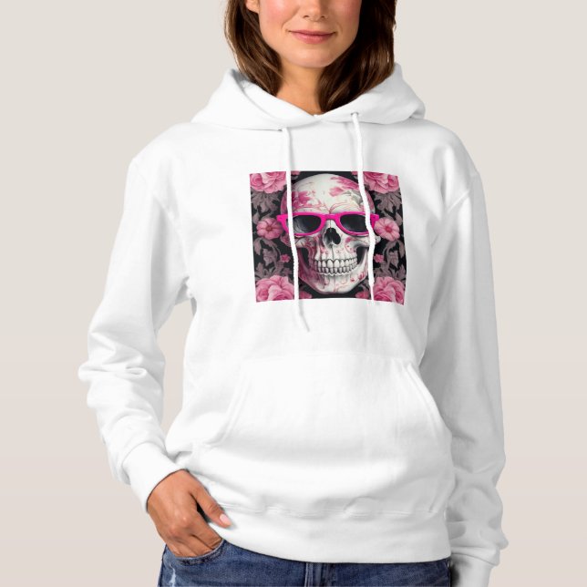 Rosa Blommigt 3D Dead Skull med solglasögon T Shirt (Framsida)