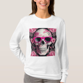 Rosa Blommigt 3D Dead Skull med solglasögon T Shirt