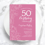 Rosa Blommigt 50:e Födelsedagsfesten Inbjudningar<br><div class="desc">Rosa Blommigt 50 Födelsedagsfest inbjudan. Minimalistisk modern design med botaniska konturaccenter för teckning och typsnitt för typgrafiska skript. Enkel inbjudan-kortsperfekt för trendig för en snyggt kvinna på dagen firande. Kan anpassas till vilken ålder som helst. Skrivna Zazzle-inbjudningar eller digital utskrivbar mall för omedelbar nedladdning.</div>