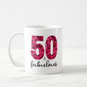Rosa Blommigt 50 och Fabulous 50:e Födelsedagsfest Kaffemugg